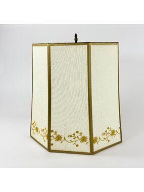 Vintage Hexagonal I*ory  Gold Floral Replacement Lamp Shade With Metal Frame